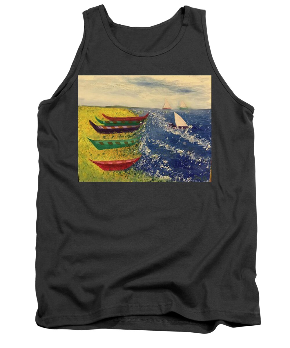 Seascape Tank Top featuring the painting Boats and Sailing in Naples Bay by Susan Grunin