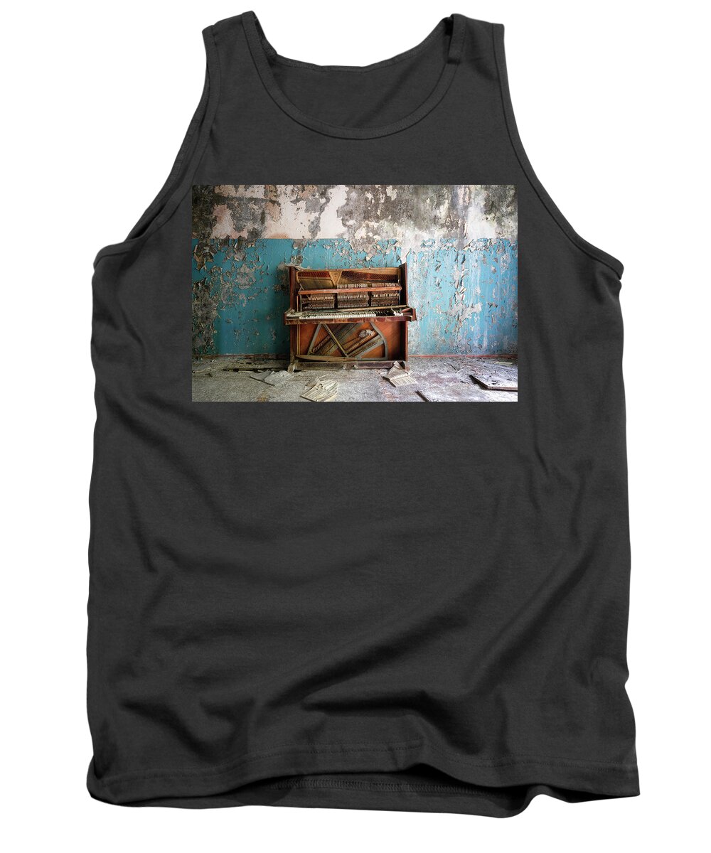 Urban Tank Top featuring the photograph Broken and Abandoned Piano by Roman Robroek
