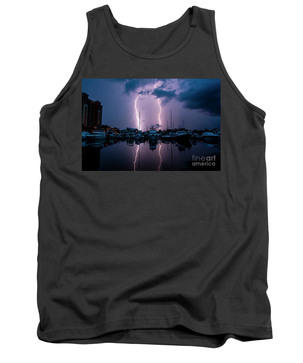 Lightning Tank Top featuring the photograph Calm in the Harbor by Quinn Sedam