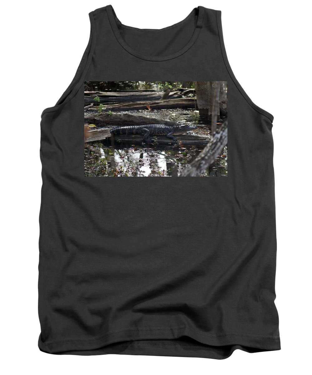 Florida Tank Top featuring the photograph Camo Gator by Lindsey Floyd
