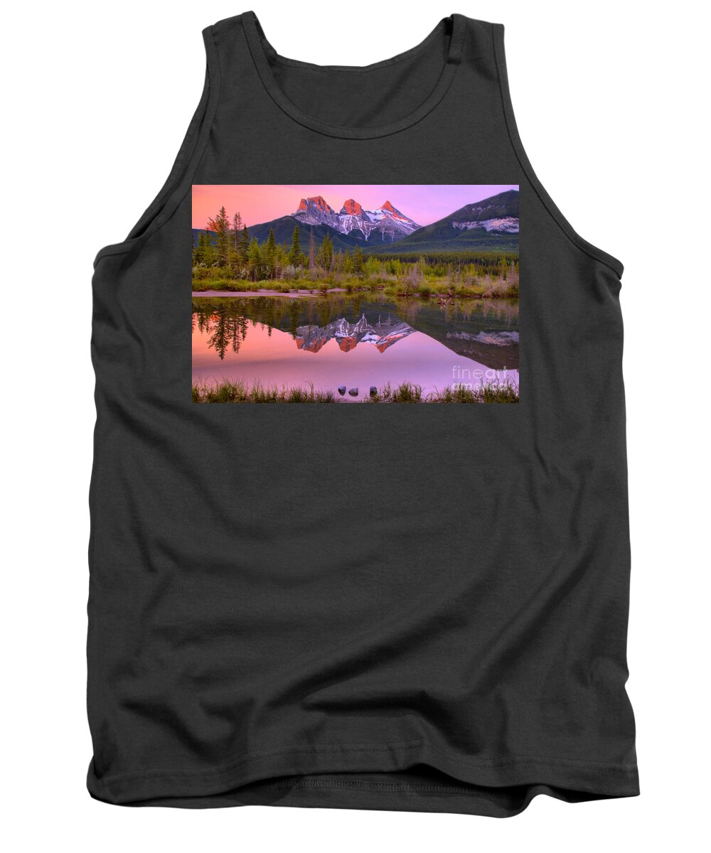 Three Sisters Tank Top featuring the photograph Canmore Brilliant Sunrise by Adam Jewell