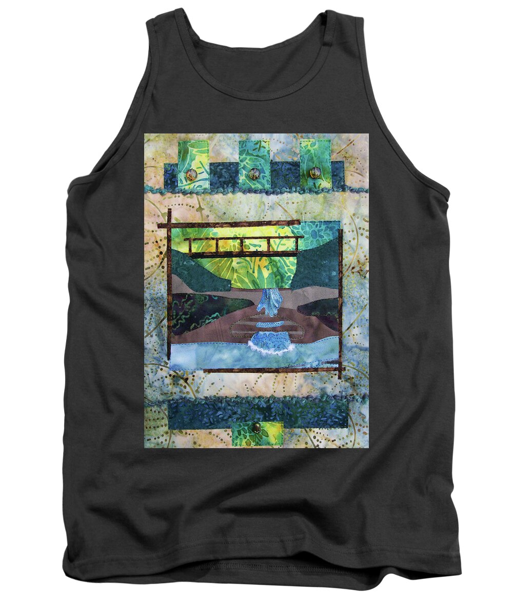 Art Quilt Tank Top featuring the tapestry - textile Cascades by Pam Geisel