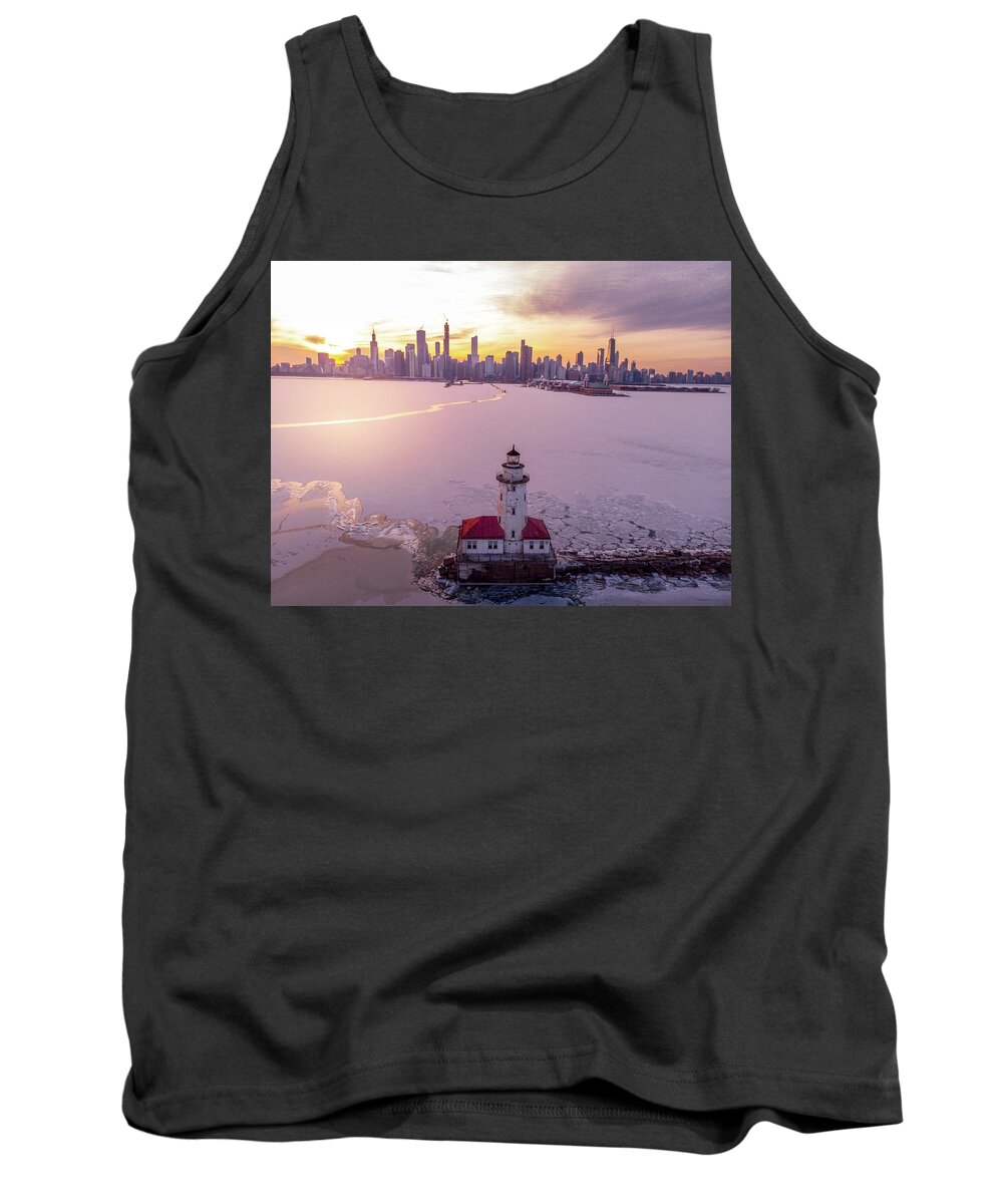 Chicago Tank Top featuring the photograph Chicago Harbor Lighthouse Sunset by Bobby K