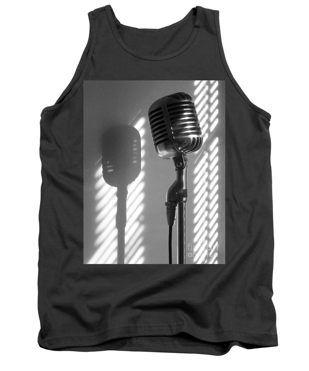 Elvis Tank Top featuring the photograph Classic Shure Microphone, BW by Ron Long