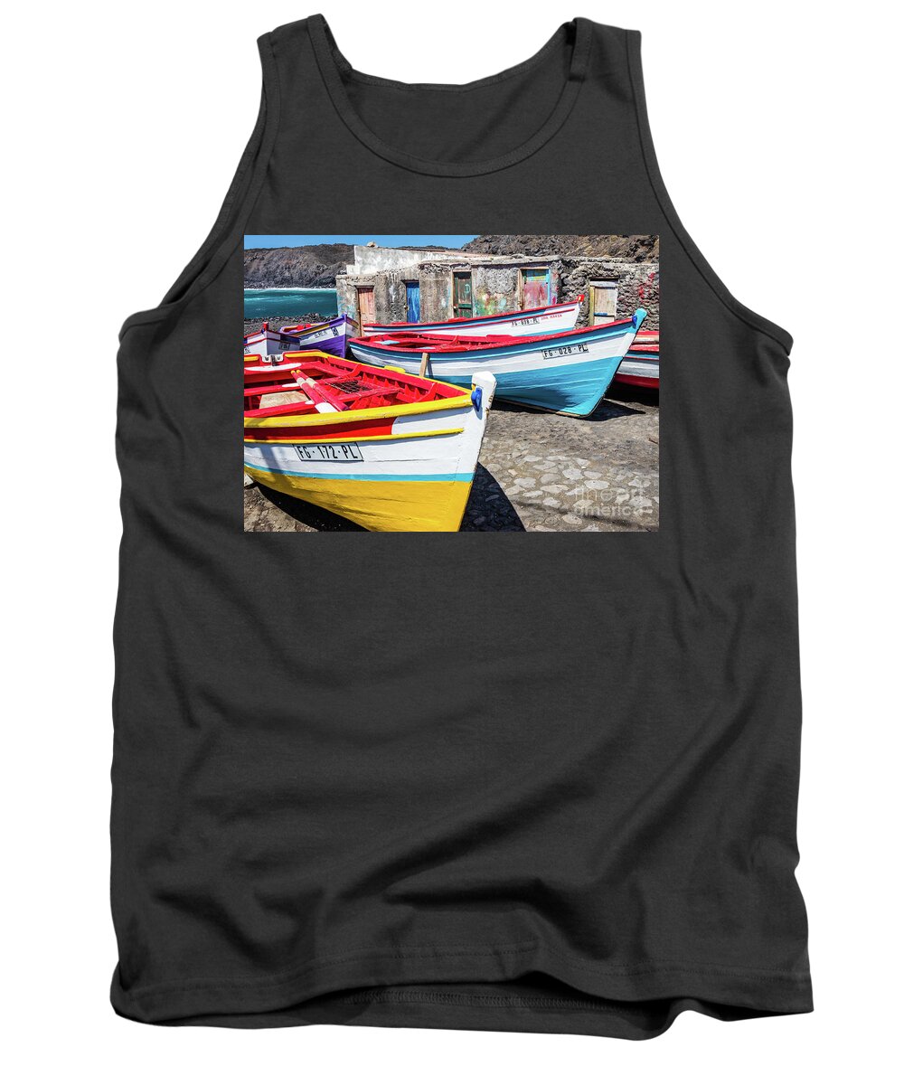 Boat Tank Top featuring the photograph Colorful fishing boats, Cape Verde by Lyl Dil Creations