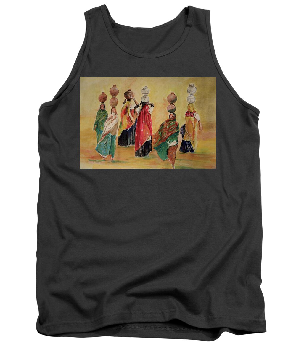 Women Tank Top featuring the painting Colors of the desert. by Khalid Saeed