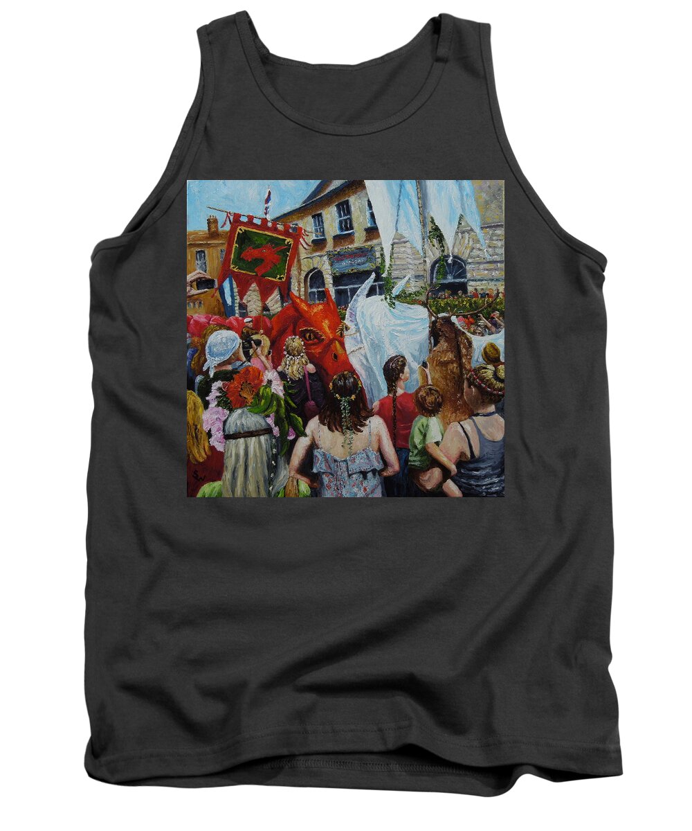 Impressionist Tank Top featuring the painting Dragons Glastonbury event by Shirley Wellstead