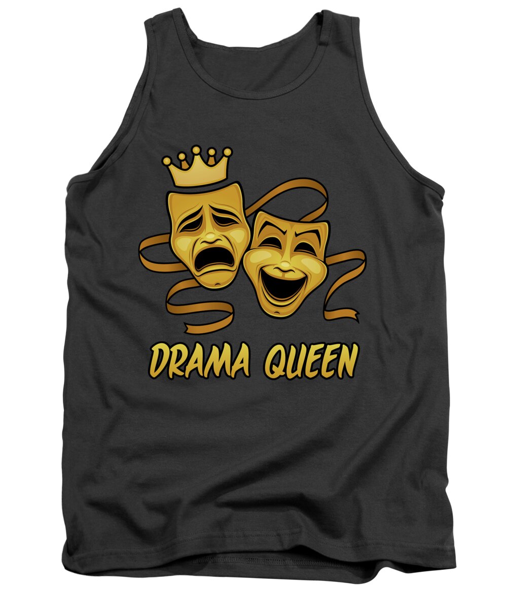 Acting Tank Top featuring the digital art Drama Queen Comedy And Tragedy Gold Theater Masks by John Schwegel