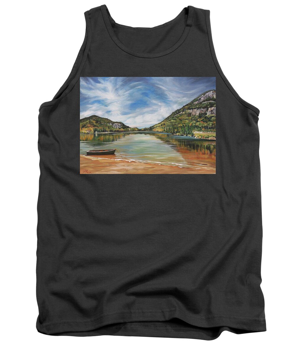 Echo Lake Tank Top featuring the painting Echo Lake in Franconia Notch New Hampshire by Nancy Griswold