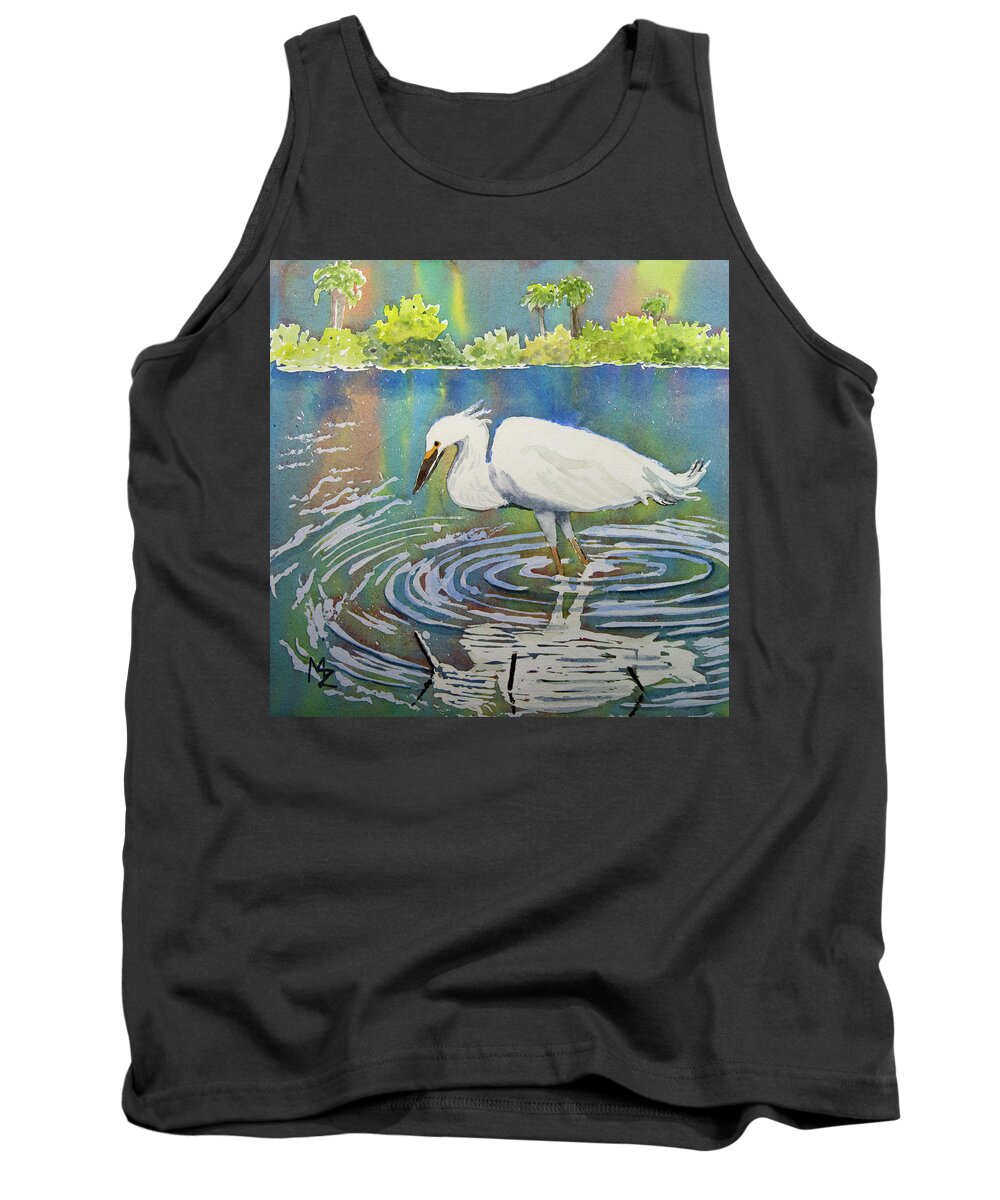 Egret Tank Top featuring the painting Egret in a World of Color by Margaret Zabor