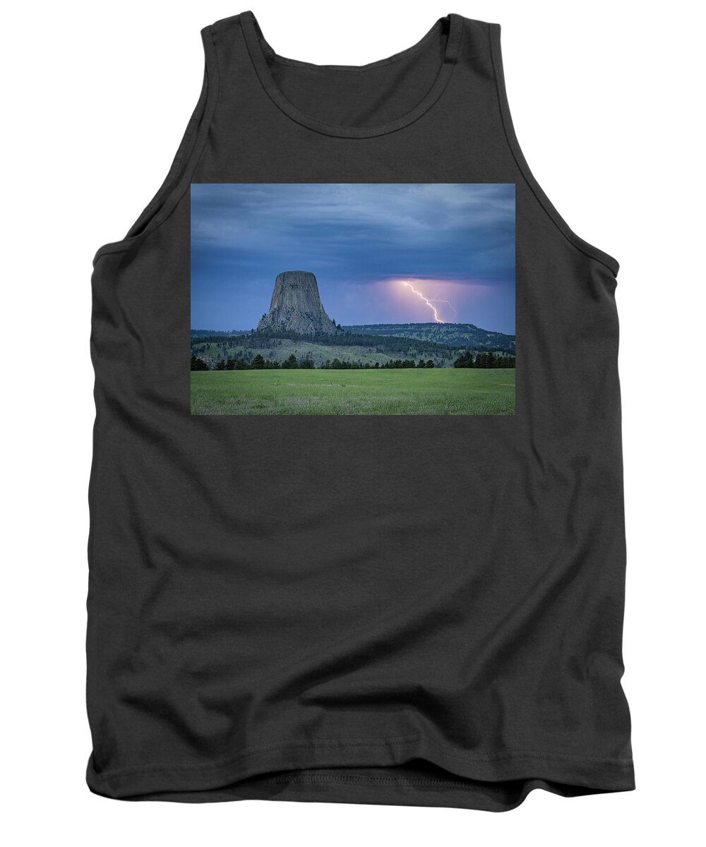 Devils Tower Tank Top featuring the photograph Electrifying Night by Laura Hedien