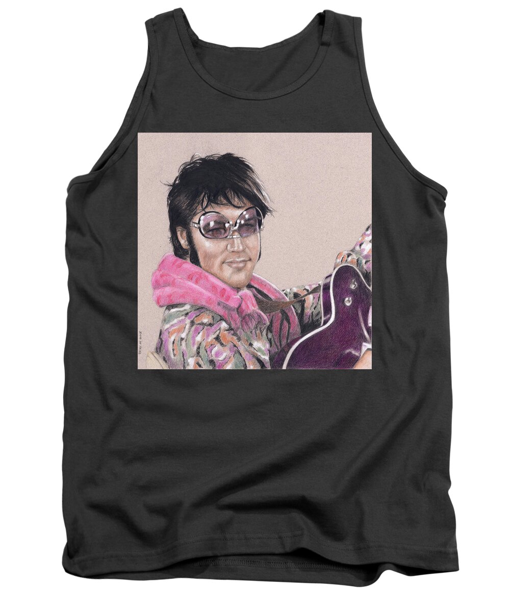 Elvis Tank Top featuring the drawing Elvis in Charcoal #208 by Rob De Vries