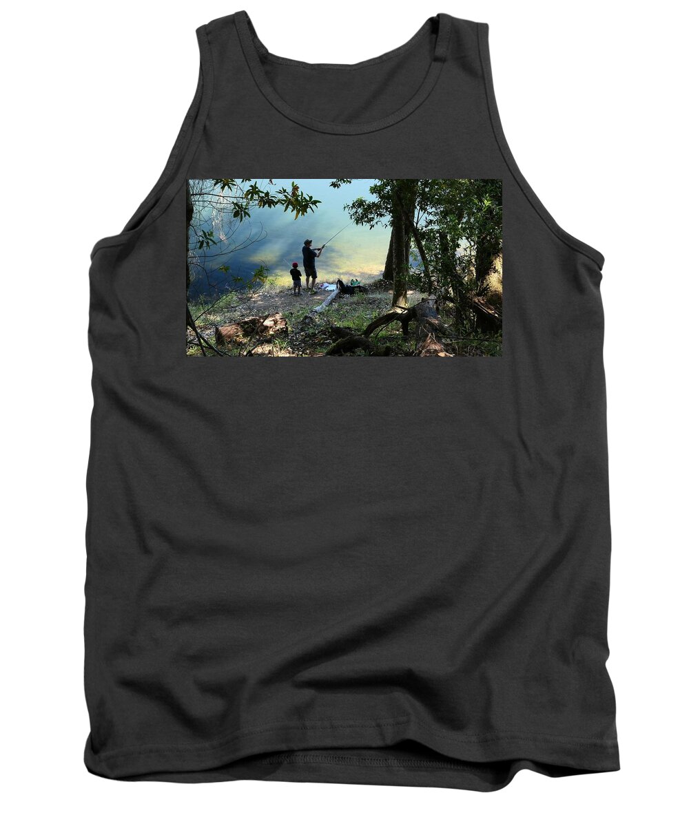 Fishing Tank Top featuring the photograph Father and Son Fishing by John Parulis