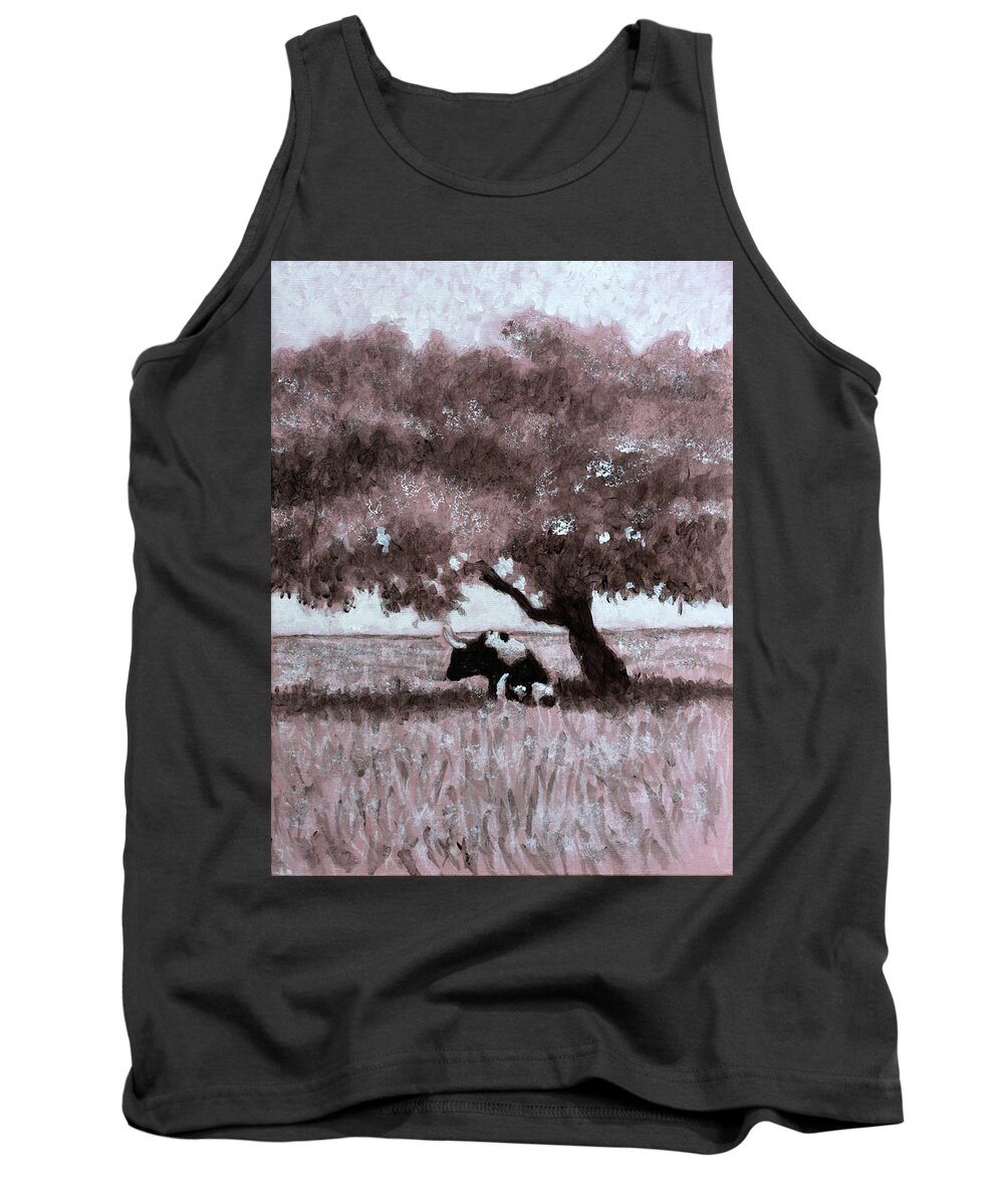 Bull Tank Top featuring the painting Ferdinand Under The Cork Tree the drawing by David Zimmerman