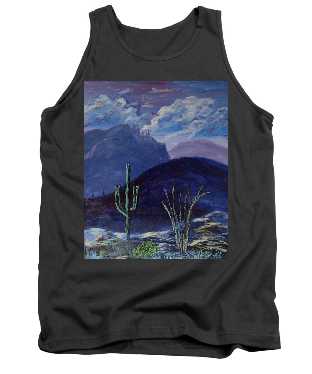 Finger Tank Top featuring the painting Finger Rock Evening, Tucson by Chance Kafka