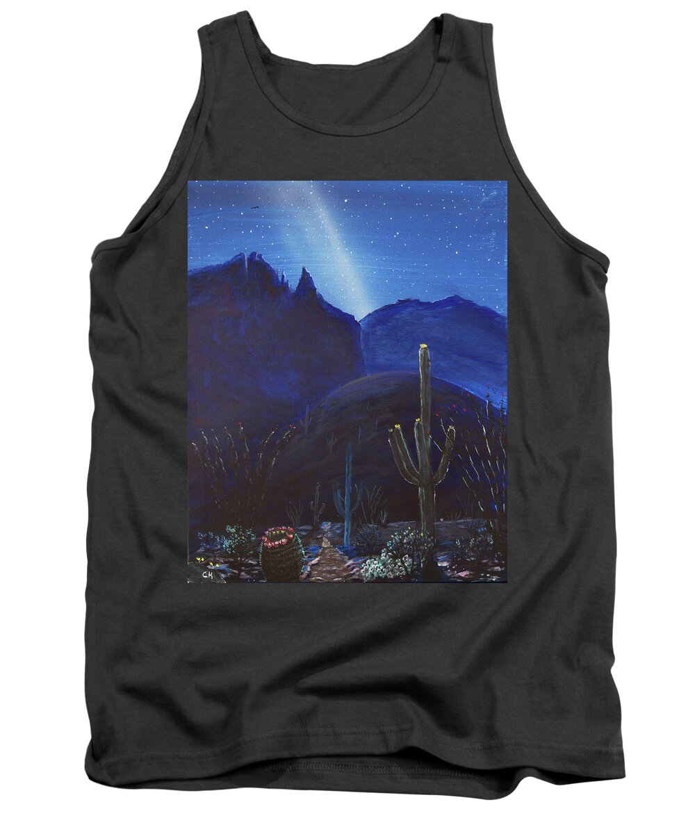 Tucson Tank Top featuring the painting Finger Rock Trail Night, Tucson, Arizona by Chance Kafka