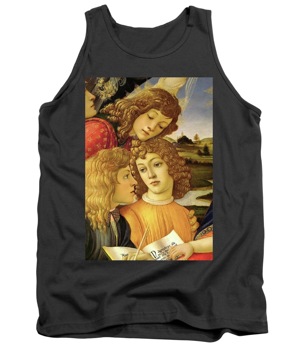 Florentine Tank Top featuring the painting Four angels. Detail from the Coronation of the Madonna and Child -Madonna of the Magnificat-. by Sandro Botticelli -1445-1510-