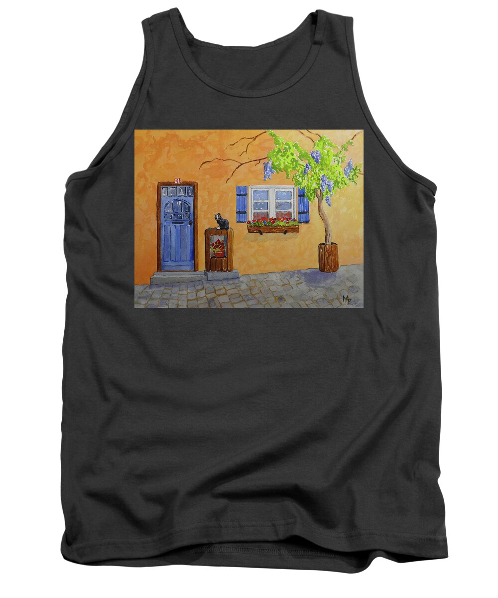 Street Scene Tank Top featuring the painting German Street by Margaret Zabor