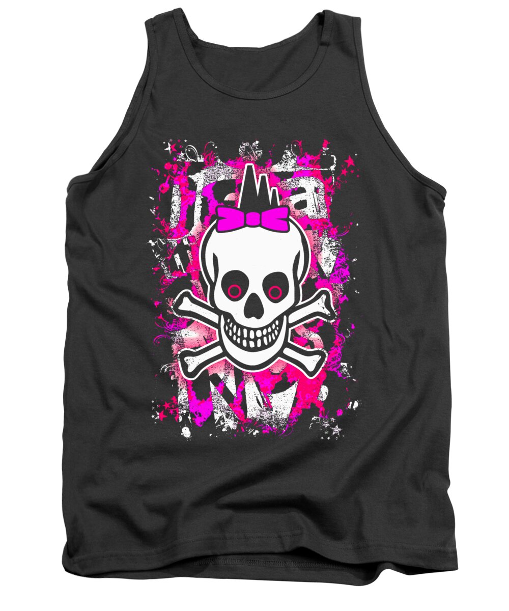 Girly Tank Top featuring the digital art Girly Punk Skull Graphic by Roseanne Jones