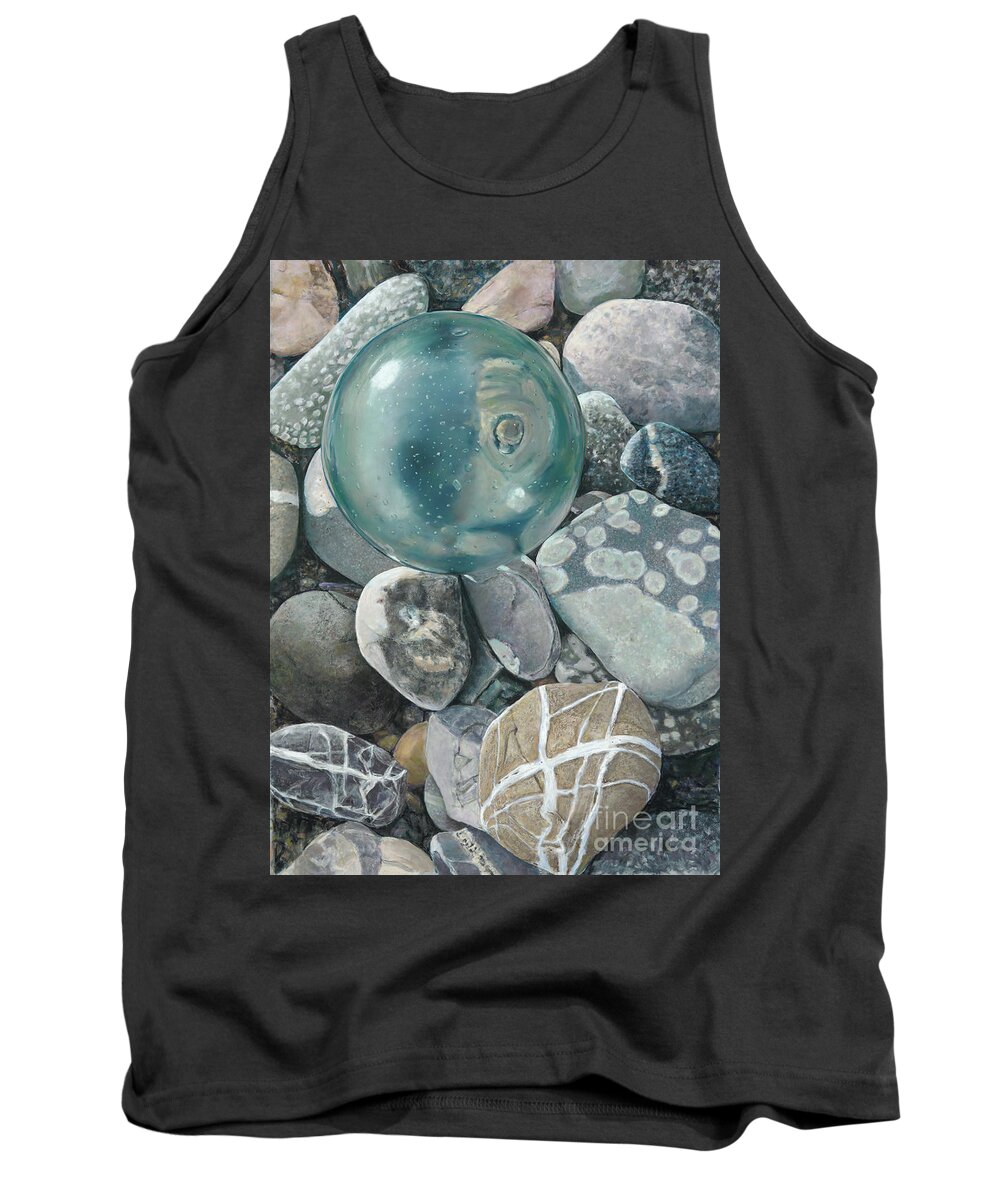Birdseye Art Studio Tank Top featuring the painting Glass Float and Beach Rocks by Nick Payne