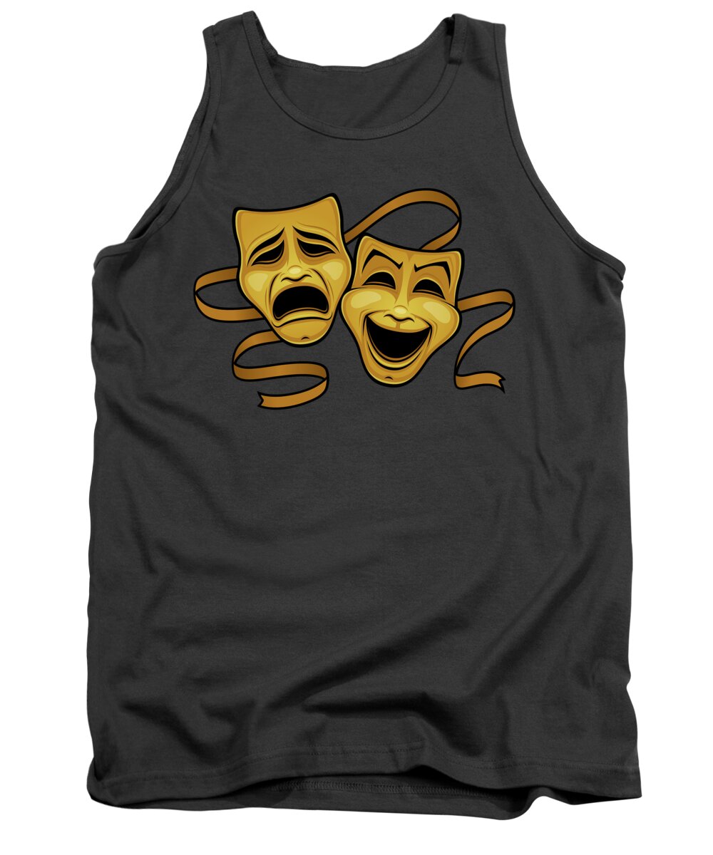 Acting Tank Top featuring the photograph Gold Comedy And Tragedy Theater Masks by John Schwegel