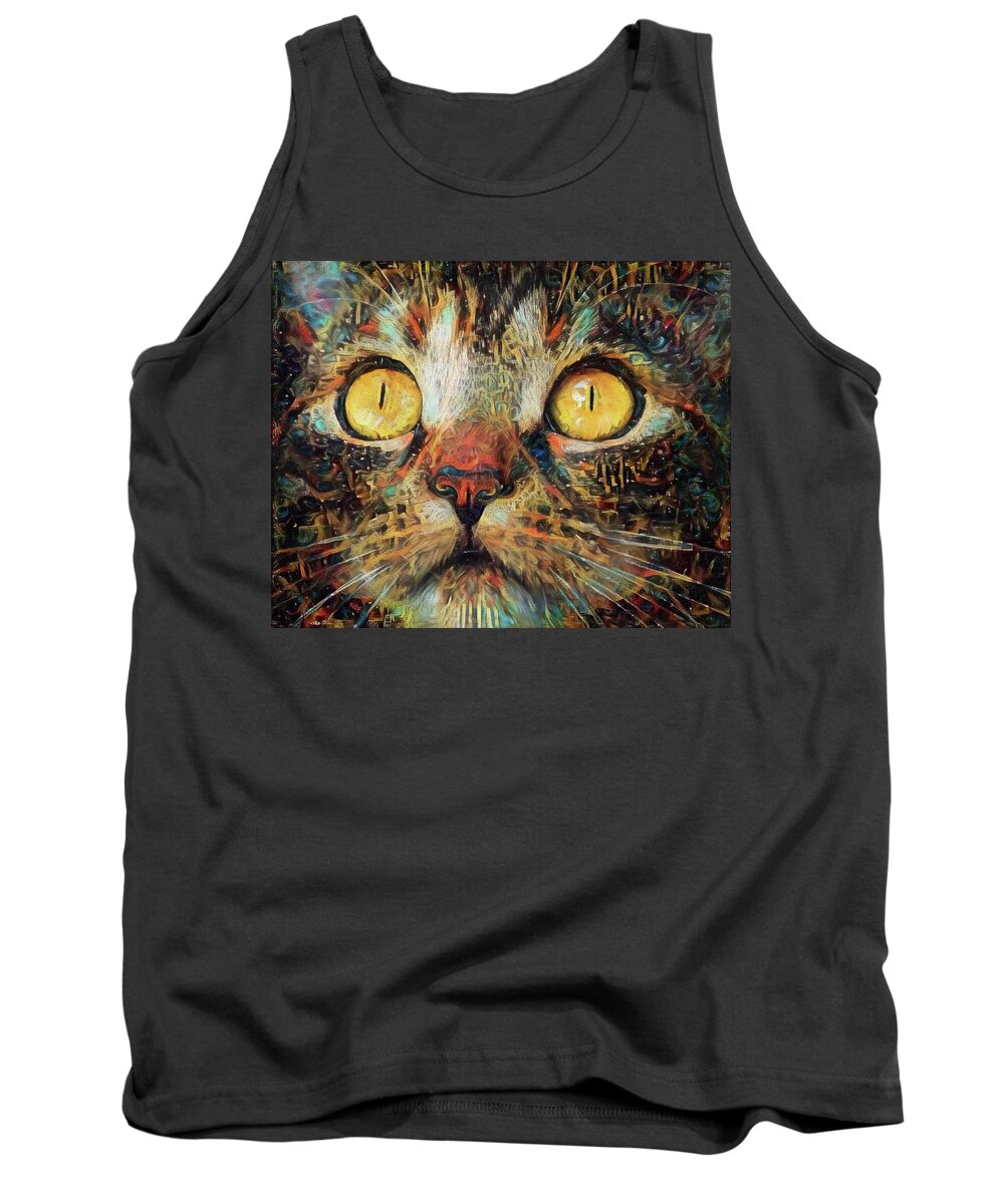 Tabby Cat Tank Top featuring the digital art Golden Eyes Dreaming by Peggy Collins