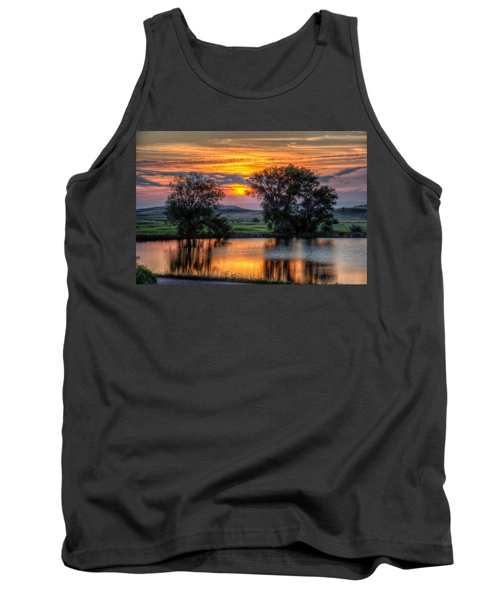 Sunrise Tank Top featuring the photograph Golden Pond by Fiskr Larsen