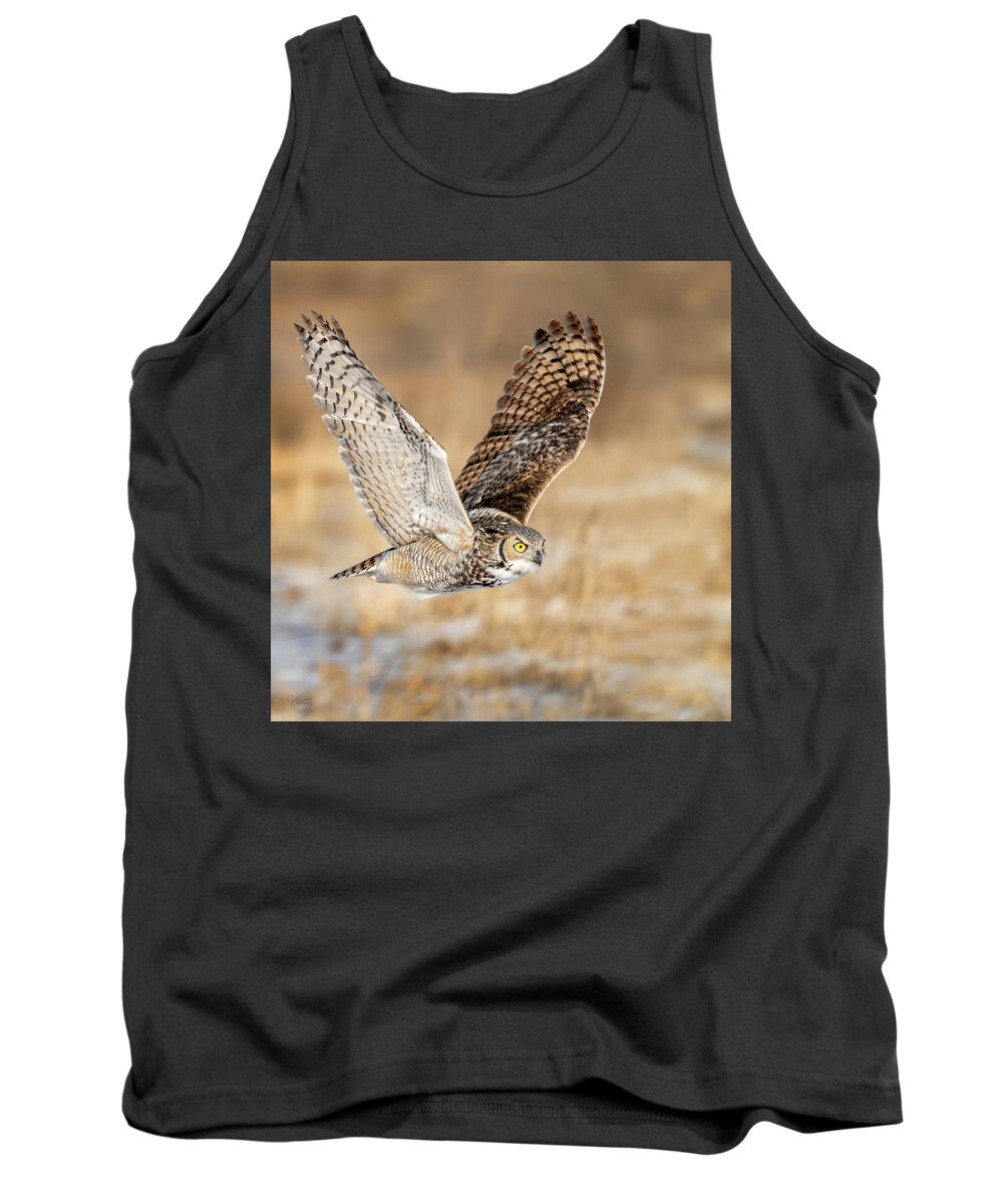 Great Horned Owl Tank Top featuring the photograph Great Horned Owl in Flight by Judi Dressler