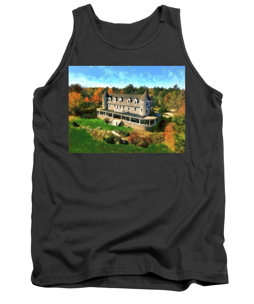 Inn From Drone Tank Top featuring the photograph Grey Havens Inn v1 by Aleksander Rotner