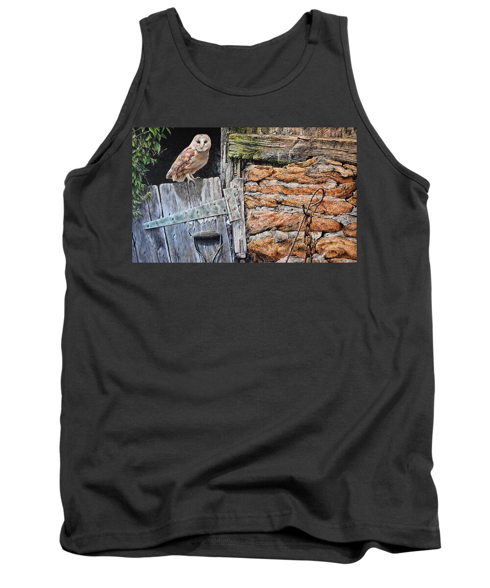Paintings Tank Top featuring the painting Heading Out For Dinner - Barn Owl by Alan M Hunt by Alan M Hunt