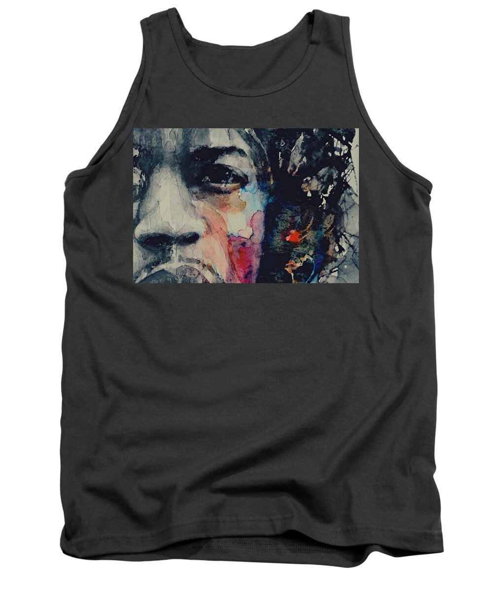 Jimi Hendrix Tank Top featuring the painting Jimi Hendrix - Somewhere A Queen Is weeping Somewhere A King Has No Wife by Paul Lovering