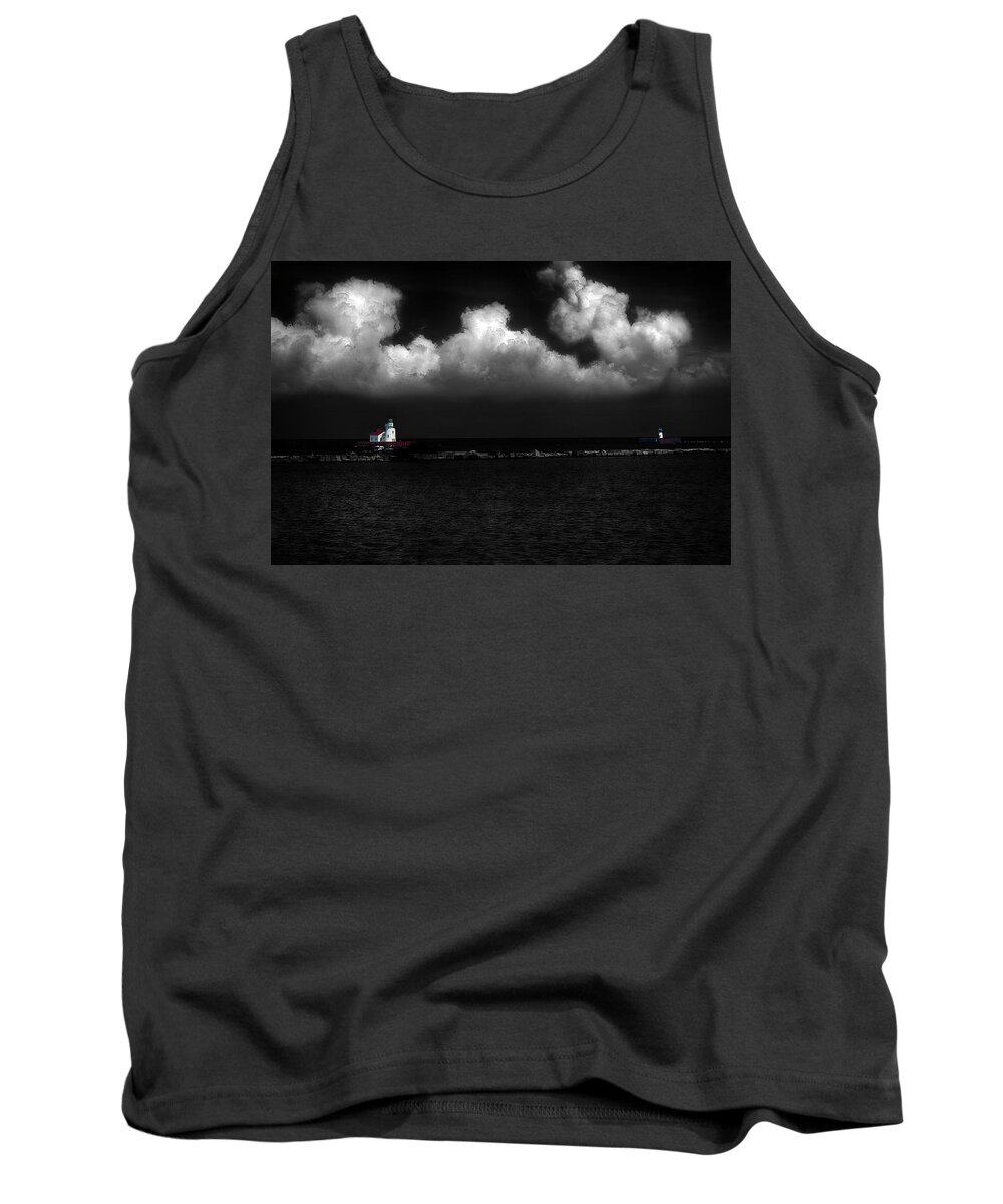 Lighthouse Tank Top featuring the digital art Lake Erie Port Of Entry Lighthouses by Dick Pratt
