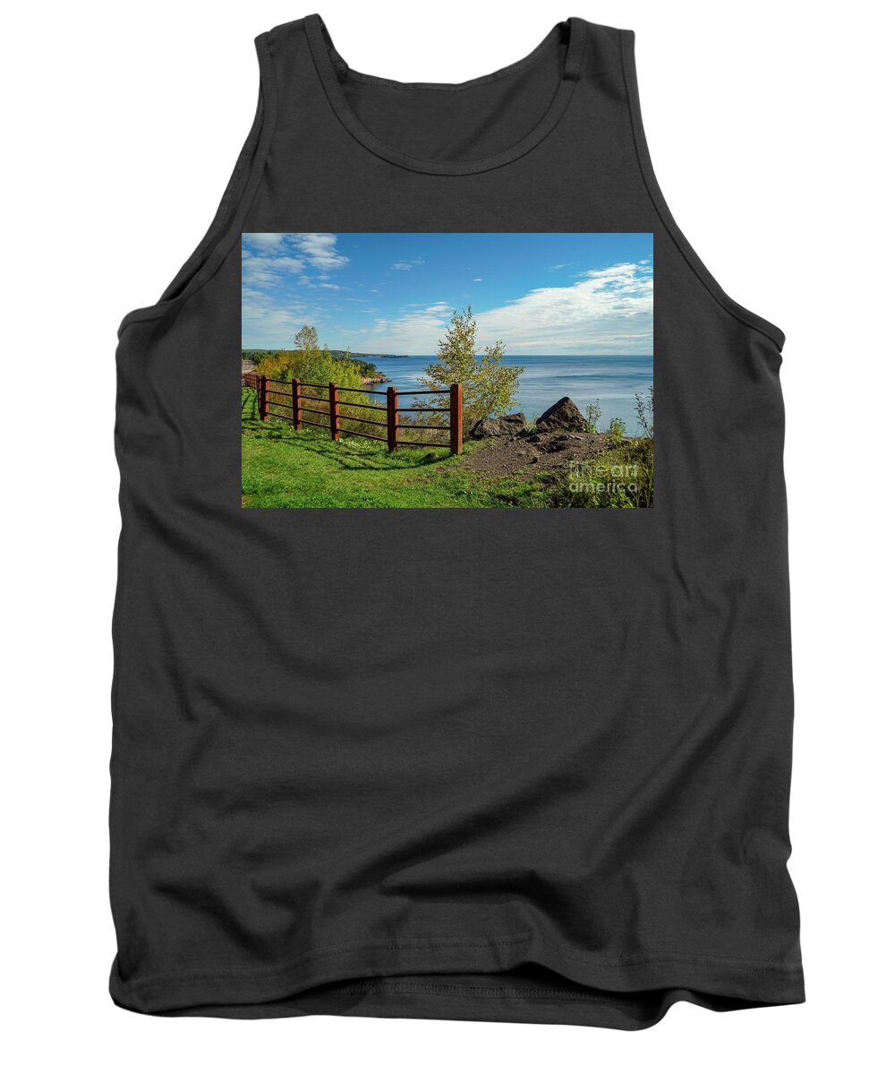 Fence Tank Top featuring the photograph Lake Superior Overlook by Susan Rydberg