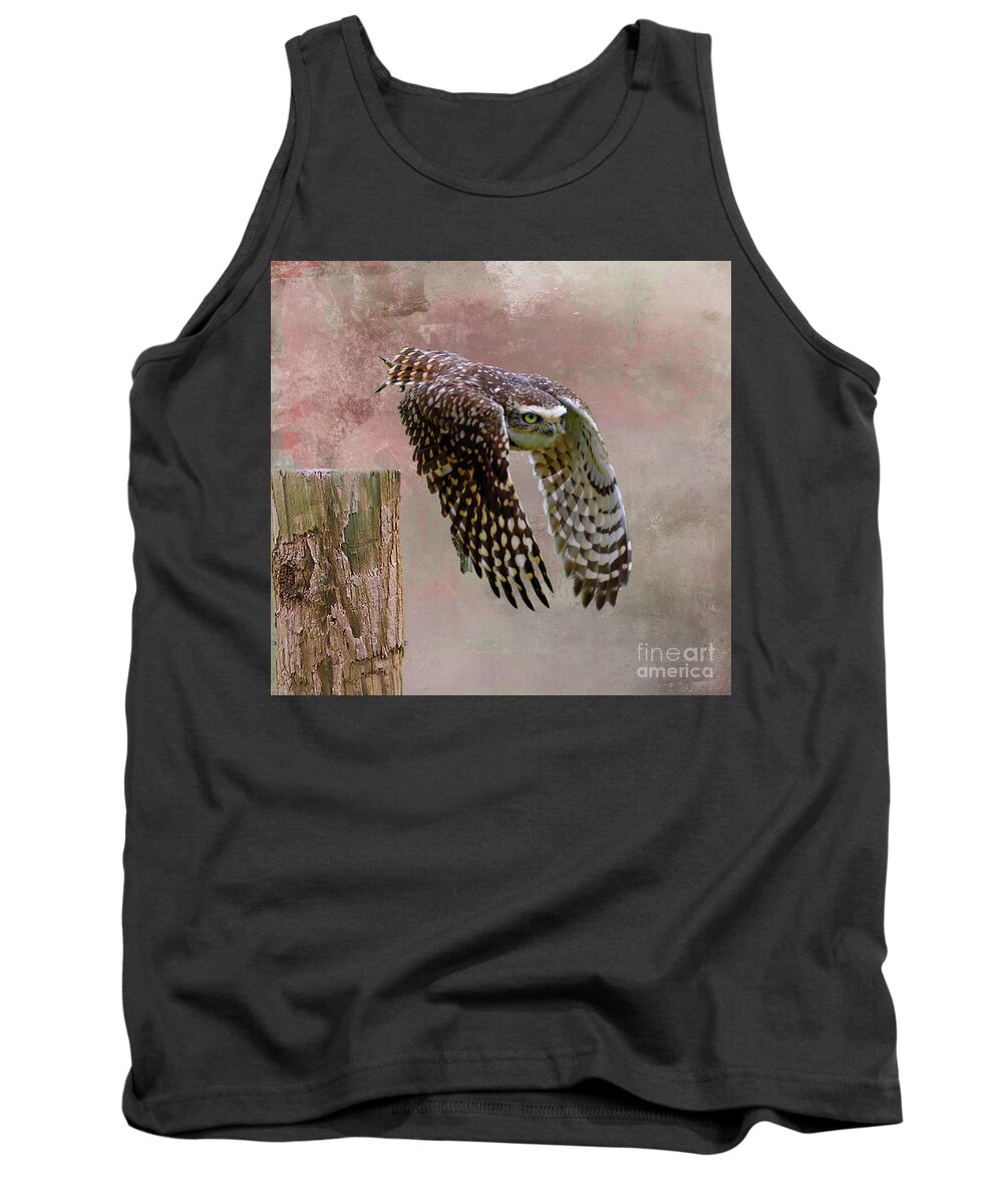 Burrowing Owl Tank Top featuring the mixed media Leap of Faith by Kathy Kelly