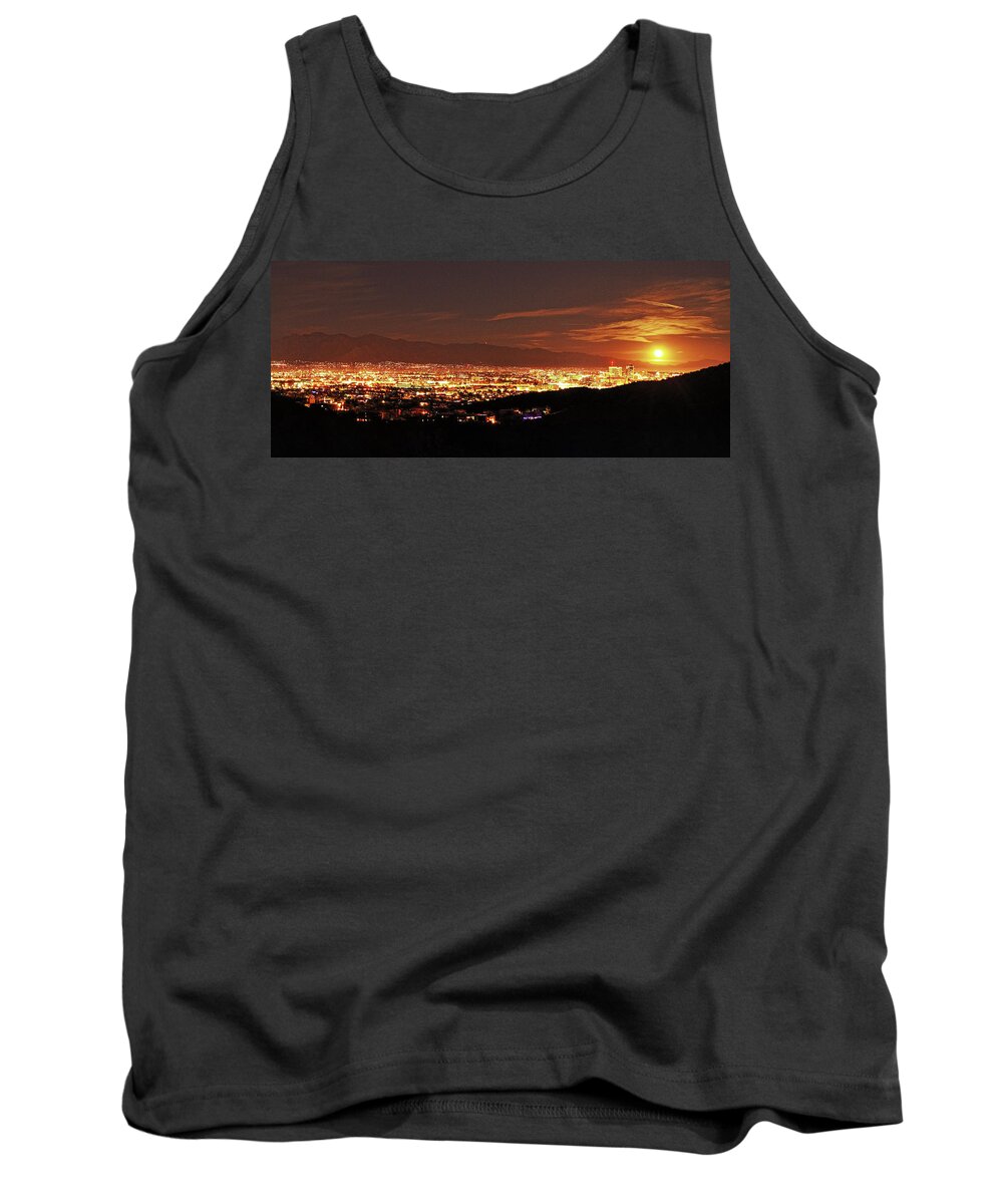 Tucson Tank Top featuring the photograph Lights of Tucson and Moonrise by Chance Kafka