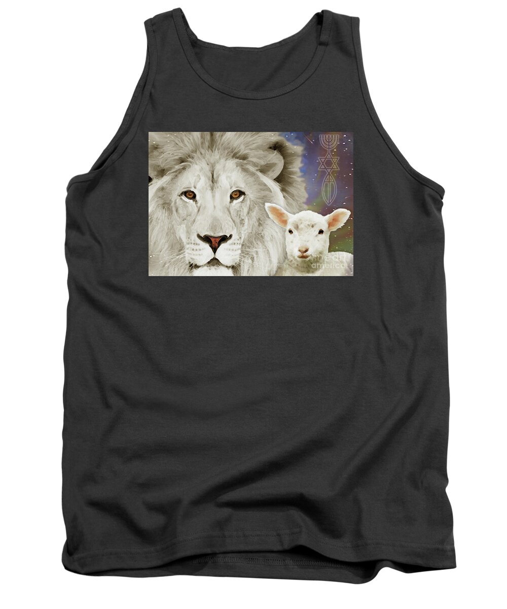 Lion And The Lamb Tank Top featuring the painting Lion And The Lamb by Todd L Thomas
