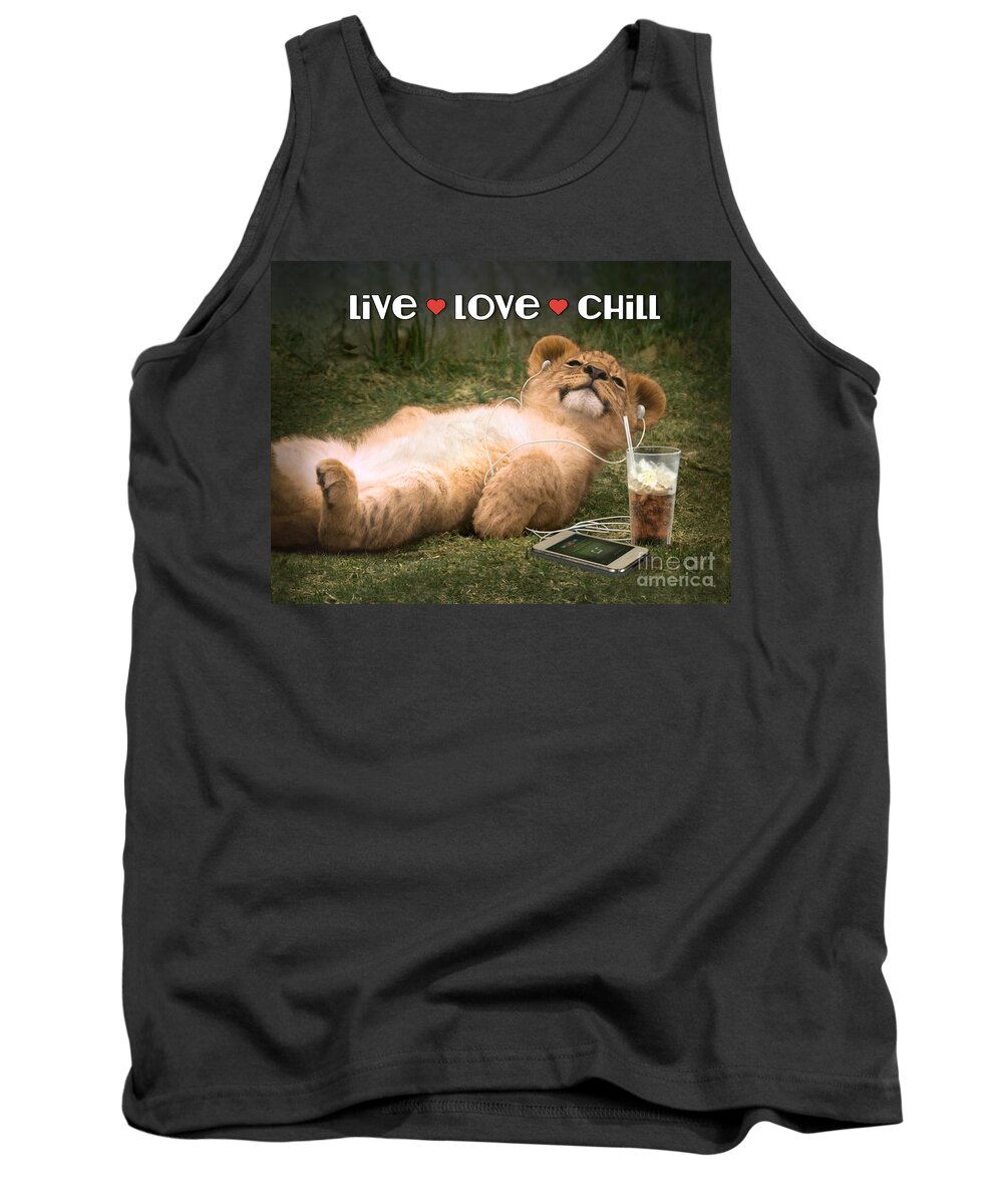 Lion Tank Top featuring the digital art Live Love Chill lion cub by Evie Cook