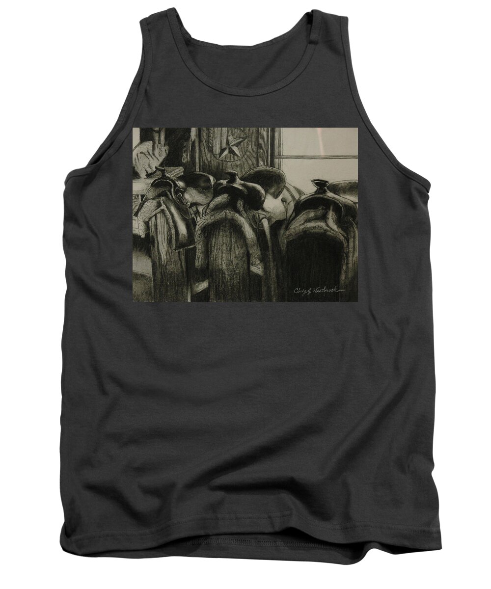 Saddle Tank Top featuring the drawing Long Day's Over by Cynthia Westbrook