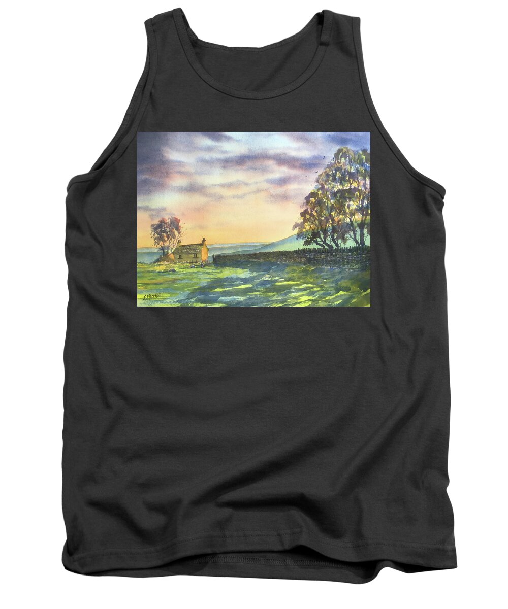 Watercolour Tank Top featuring the painting Long Shadows at Sunset by Glenn Marshall