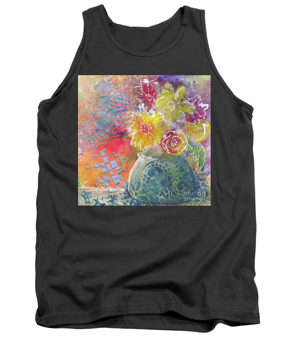 Mixed Media Tank Top featuring the mixed media Marabu Flowers 1 by Francine Dufour Jones