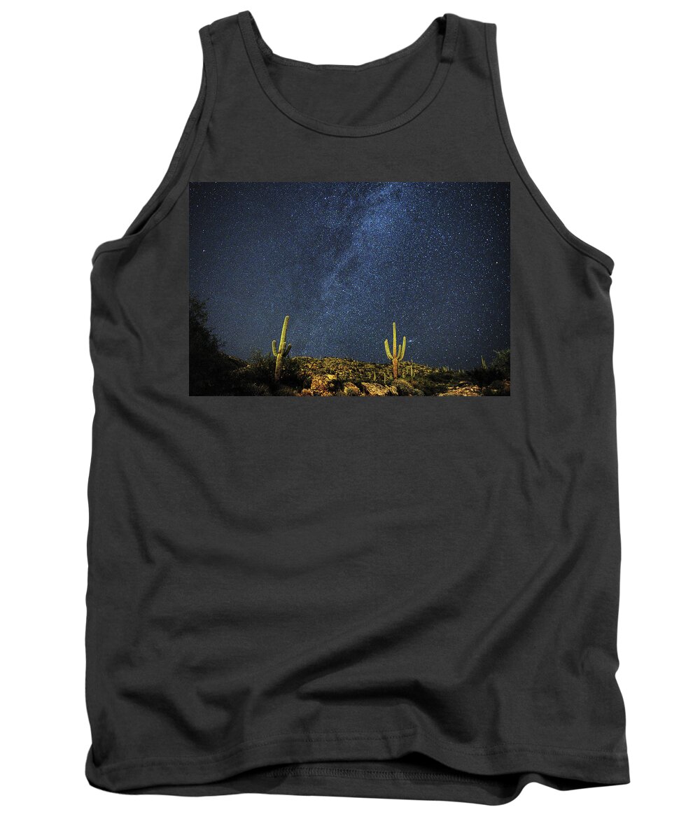 Tucson Tank Top featuring the photograph Milky Way and Cactus by Chance Kafka