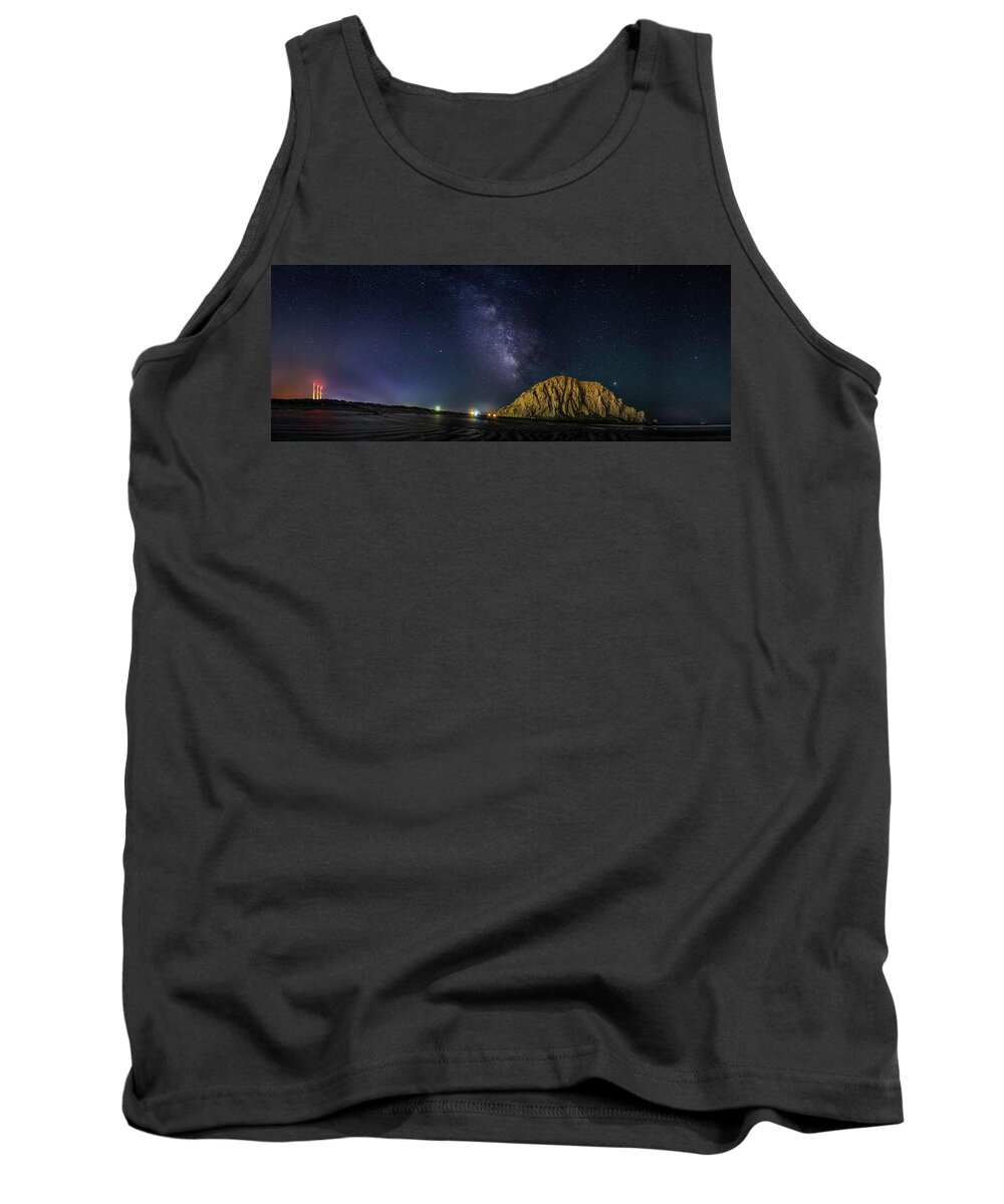 Morro Rock Tank Top featuring the photograph Milky Way over Morro Rock by Mike Long