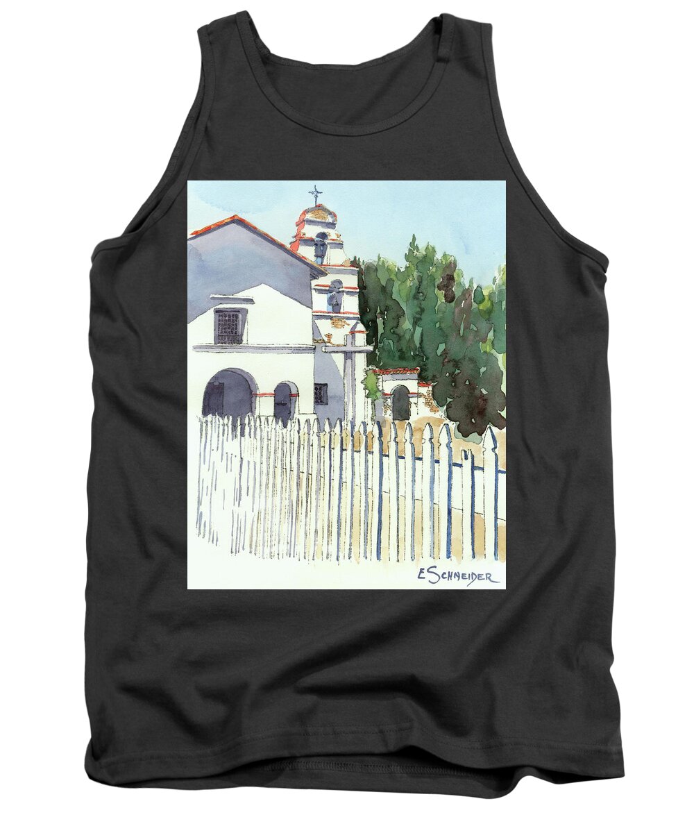California Missions Tank Top featuring the painting Mission at San Juan Bautista, California by Edie Schneider
