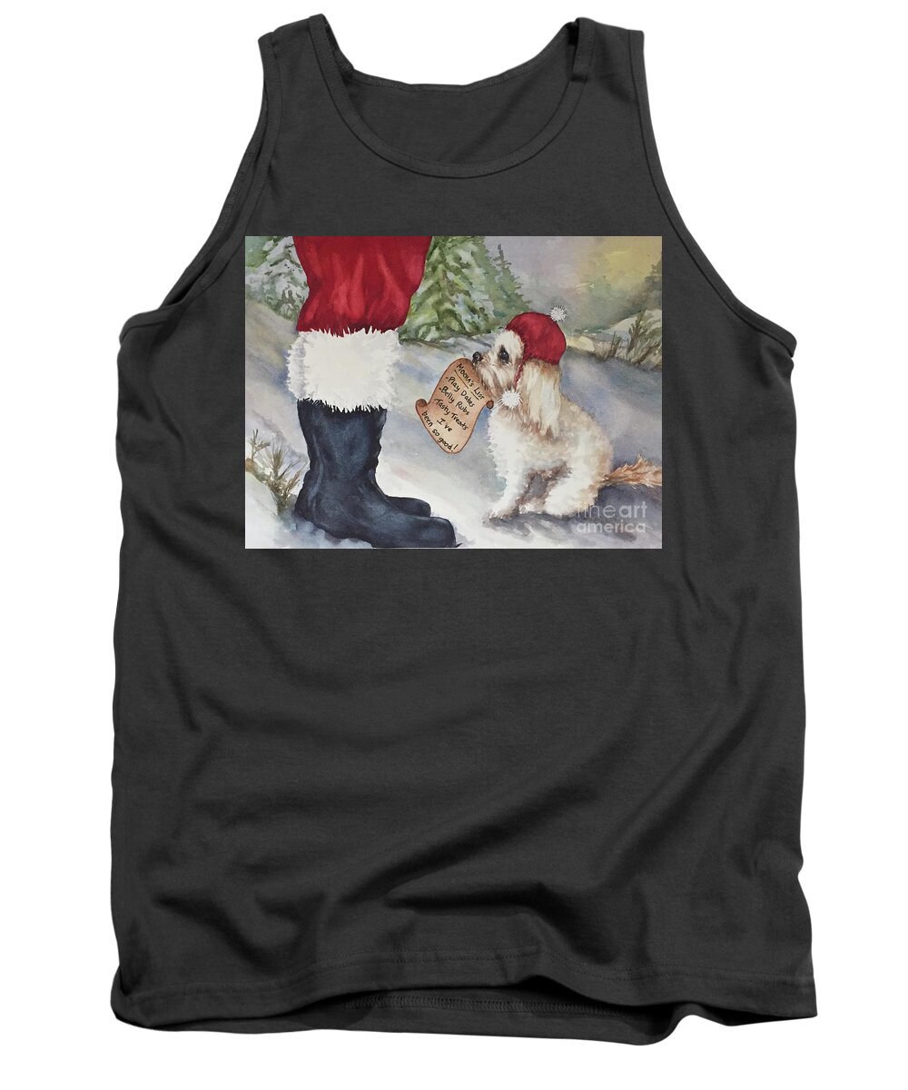 Dog Tank Top featuring the painting Mocha's list by Diane Fujimoto