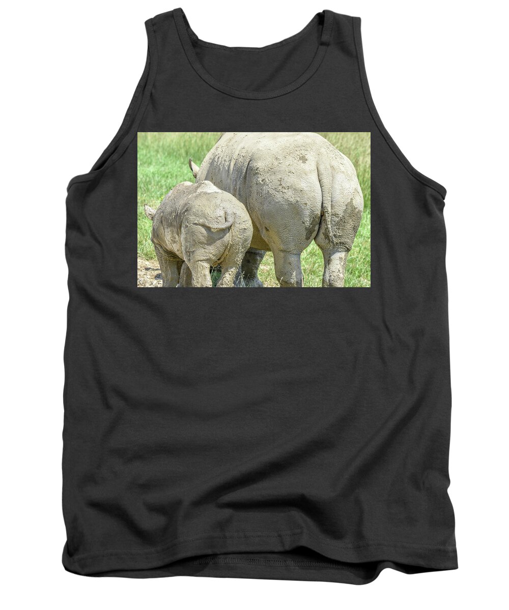 Rhino Tank Top featuring the photograph Momma and Baby Rhino by Michelle Wittensoldner