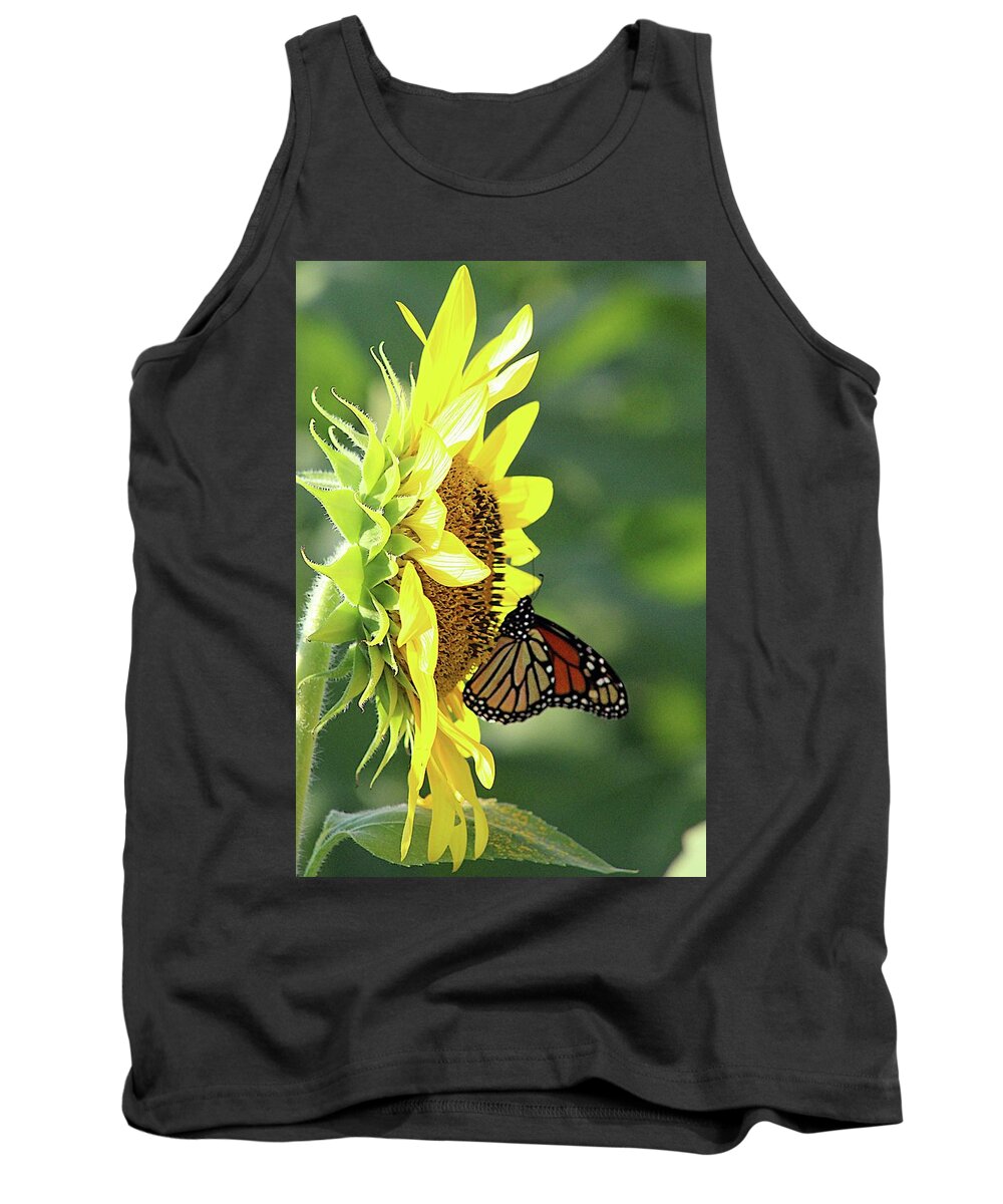 Monarch Butterfly Tank Top featuring the photograph Monarch on Sunflower by Karen McKenzie McAdoo