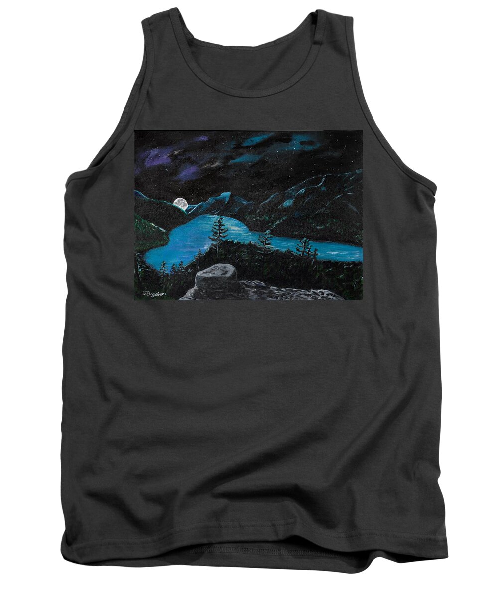 Mountain Tank Top featuring the painting Mountain Lake Night by David Bigelow