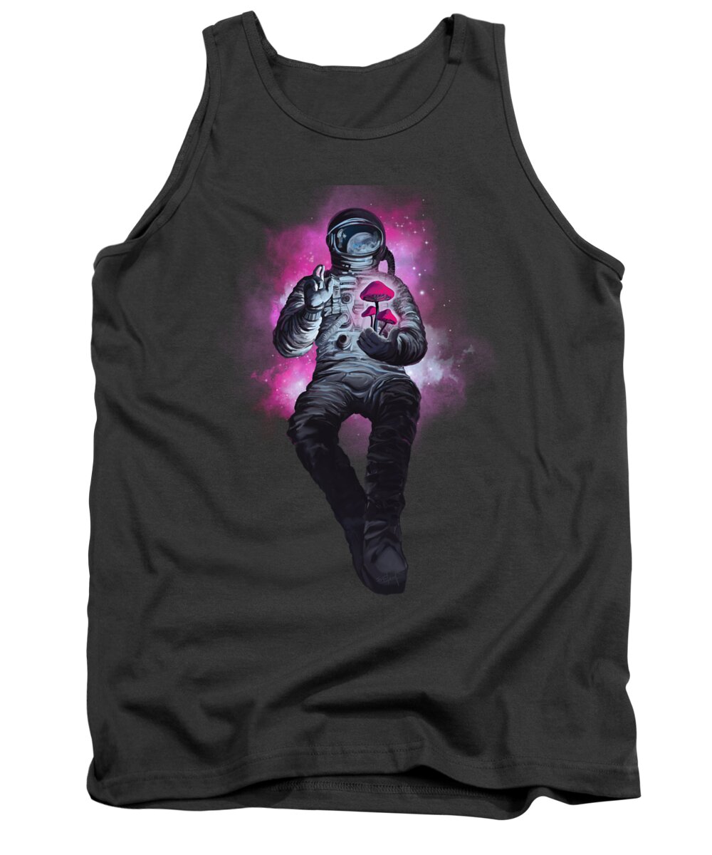 Space Travel Tank Top featuring the painting Mushroom Cosmonaut space traveller by Sassan Filsoof