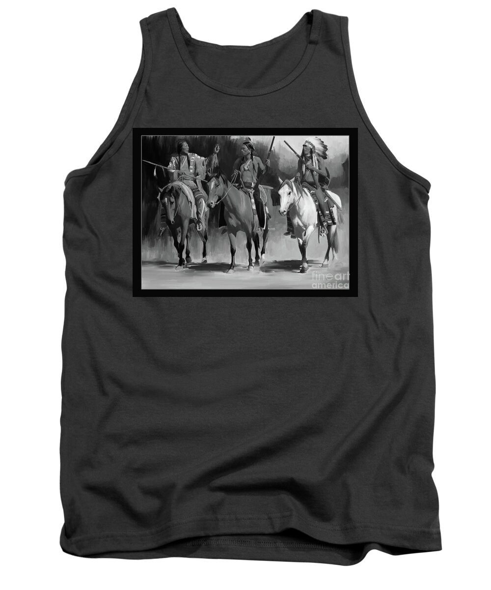 Native American Indian Tank Top featuring the painting Native American Black and White Portrait by Gull G