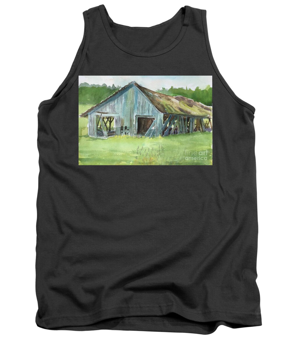 Barn Tank Top featuring the painting Northern State Farm, Skagit Valley by Watercolor Meditations